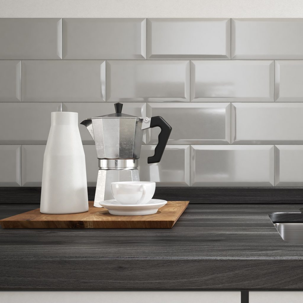 Manhattan Ash Beveled Glossy Mozzaico Leading Tile and Mosaic